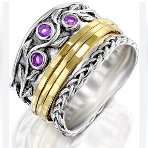 PZ Paz Creations 925 Sterling Silver Gemstone Amethyst  Spinner Ring